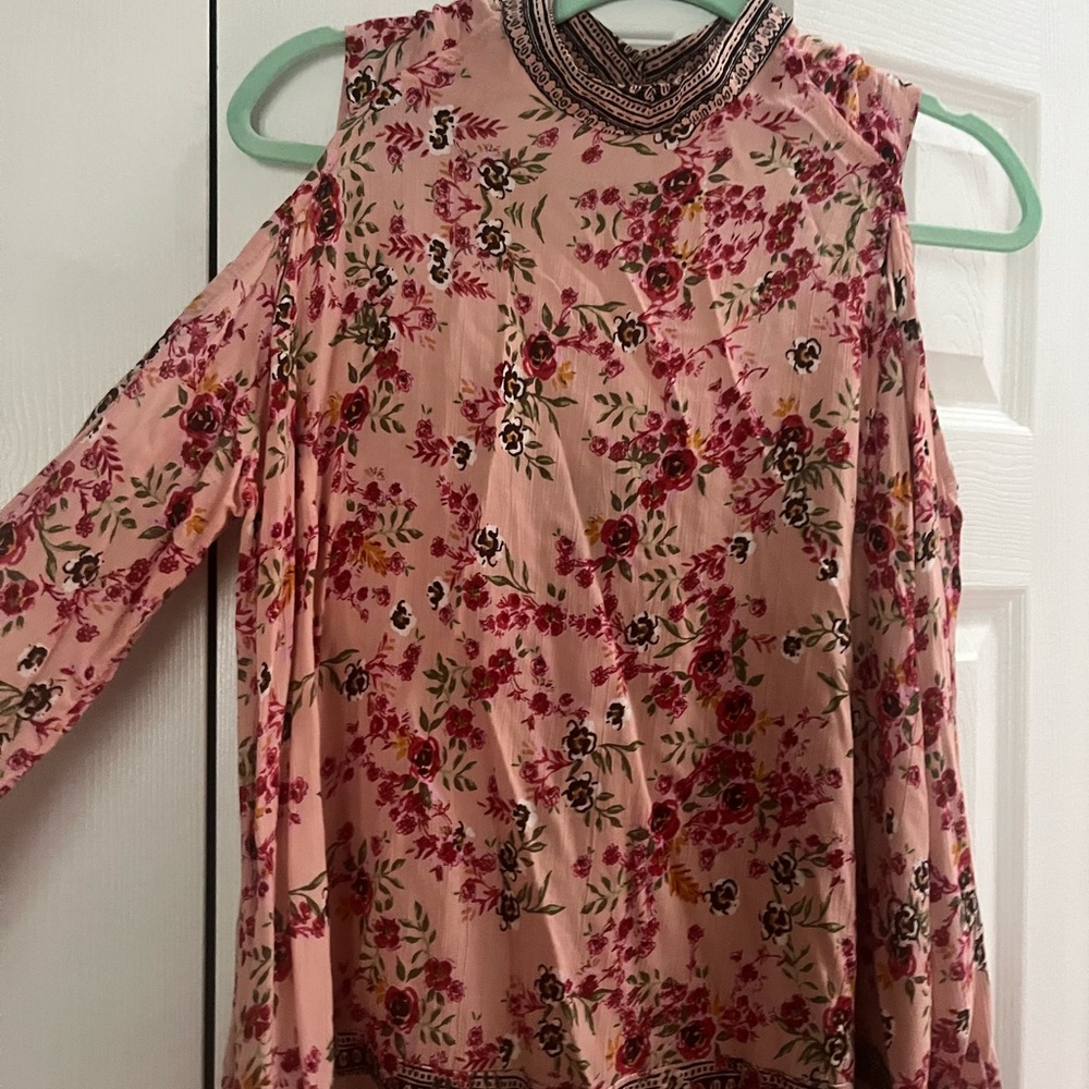 Angie Pink Floral Blouse with Cutout Sleeves